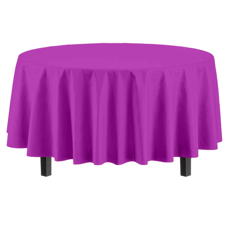 Exquisite 12-Pack Premium Plastic Tablecloth 84in. Round Table Cover - Magenta - Image 2