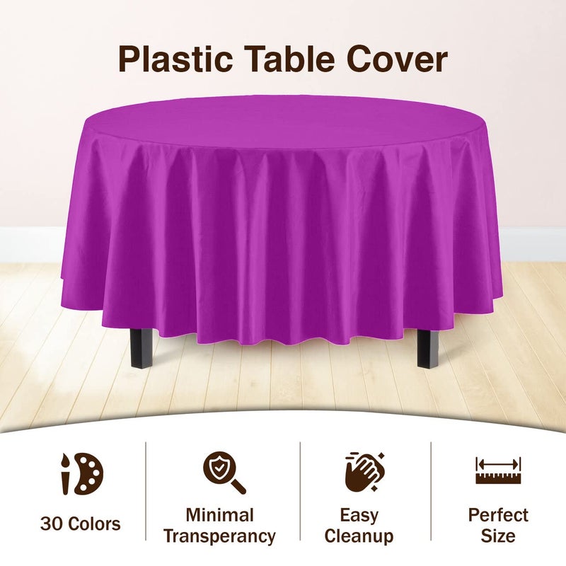 Exquisite 12-Pack Premium Plastic Tablecloth 84in. Round Table Cover - Magenta - Image 3