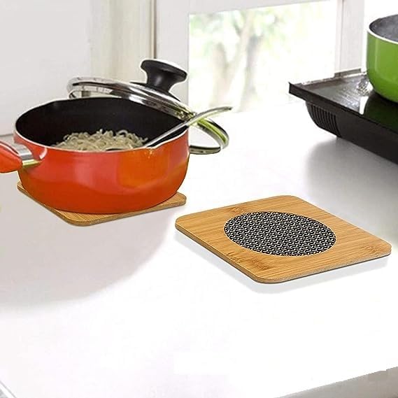 Dkriva Heat Resistant Square Shape Wooden Coasters Pan Pot Holder Heat Insulation Bamboo Coasters Pad Hot Coffee Bowl Tea Cup Heat Pad Placemat for Home Kitchen Dining Table 4 - Image 4