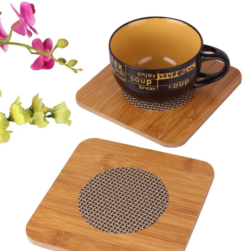 Dkriva Heat Resistant Square Shape Wooden Coasters Pan Pot Holder Heat Insulation Bamboo Coasters Pad Hot Coffee Bowl Tea Cup Heat Pad Placemat for Home Kitchen Dining Table 4 - Image 2