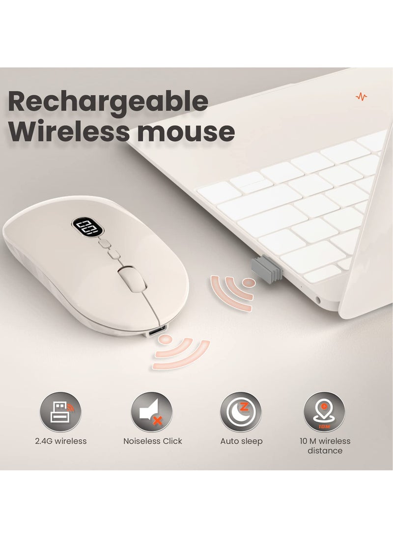 Slim Wireless Gaming Mouse with Battery Indicator, Rechargeable Silent Design, 1600 DPI for PC and Mac, Lightweight and Portable in Milk Tea White - Image 5