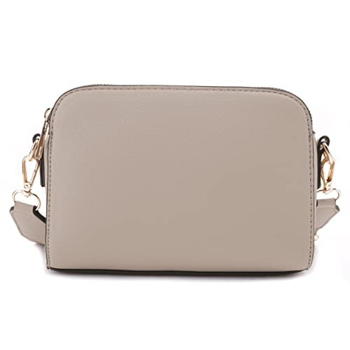 EVVE Triple Zip Small Crossbody Camera Bag with Wide Guitar Strap | Taupe - Image 2