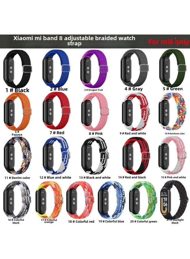 مناسب لـ Mi Band 9 حزام منسوج بزر منزلق قابل للتعديل Mi8 حزام بديل من النايلون الخاص سوار عصري - اللون: Mi 9/8-لون قوس قزح 【نمط مشبك منزلق منسوج】 - Image 2