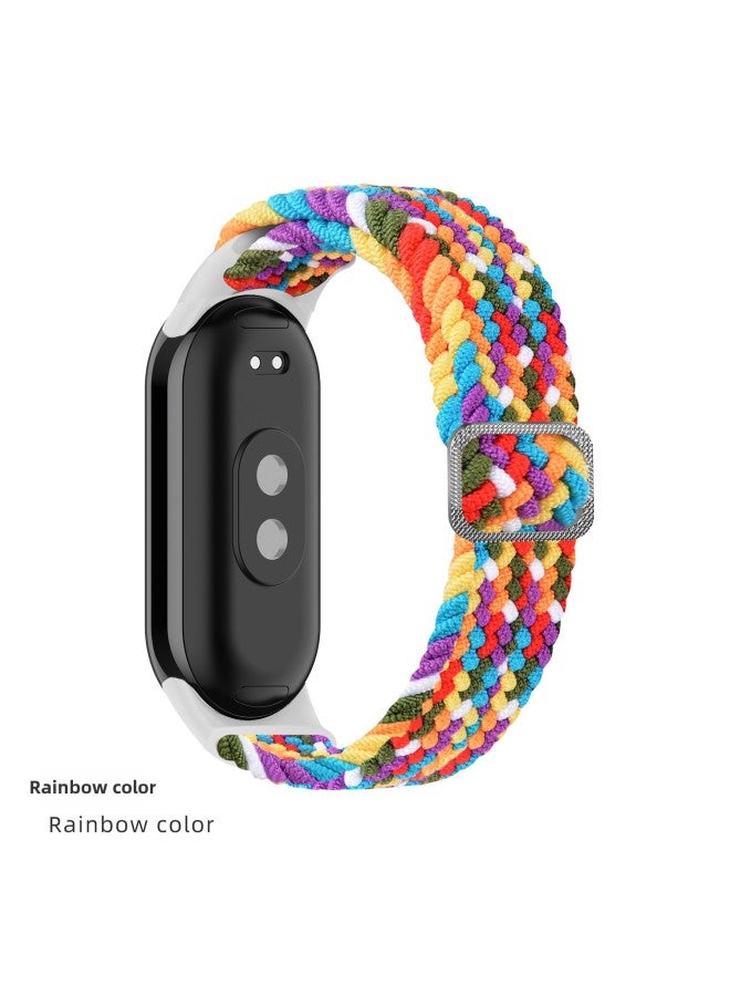 مناسب لـ Mi Band 9 حزام منسوج بزر منزلق قابل للتعديل Mi8 حزام بديل من النايلون الخاص سوار عصري - اللون: Mi 9/8-لون قوس قزح 【نمط مشبك منزلق منسوج】 - Image 1