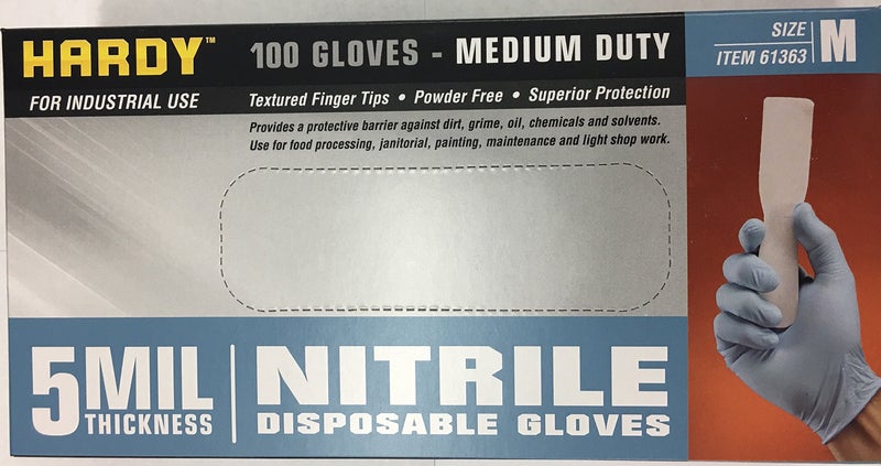 HARDY 5 mil Nitrile PowderFree Gloves 100 Pc Medium