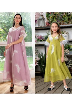 Al Aoyama Feather patchwork dress, princess style mother-daughter outfit  - Image 4