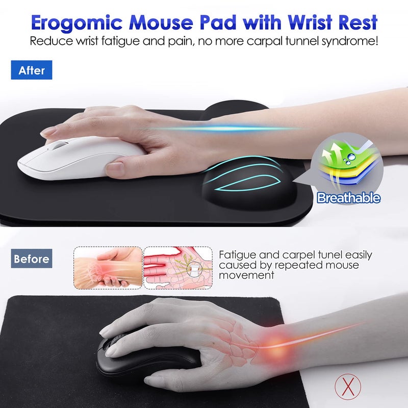 Gimars Mouse Pad with Wrist Rest, Large Smooth Superfine Fibre Memory Foam Ergonomic Mouse Pad, Comfortable Mousepad with Nonslip Base for Pain Relief, Laptop, Computer, Gaming, Office, 11 x 8.26'' - Image 3