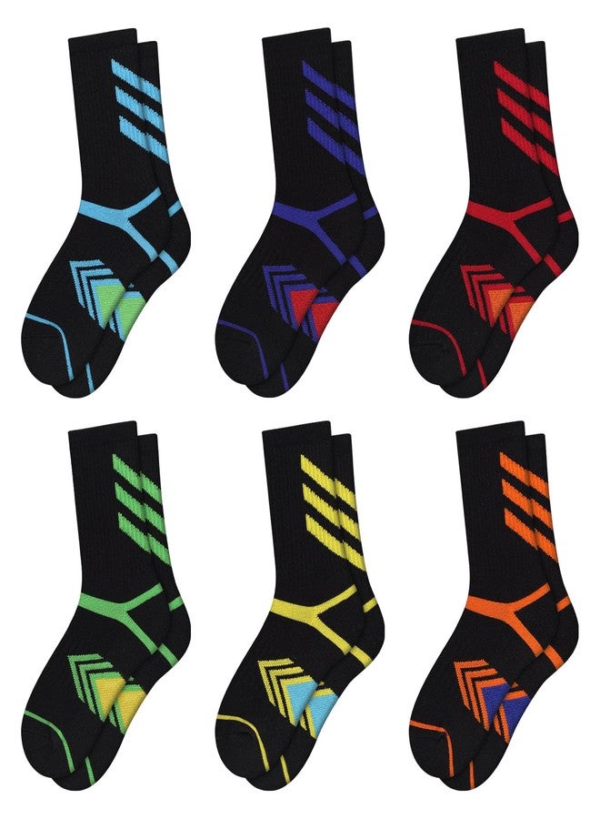 Comfoex Boys Crew Socks Athletic Long Cotton Socks For Kids Half Cushioned Calf Sports Socks 6 Pairs - Image 1