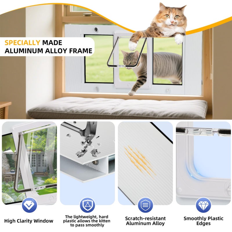 Lanmun Full Size Cat Door Window Insert, fits 23'â€˜-28â€™' Various Sliding Windows, 4 Flexible Locking Modes, High-Definition, high-Transparency cat Door for Windows, Magnetic Reset Design - Image 4