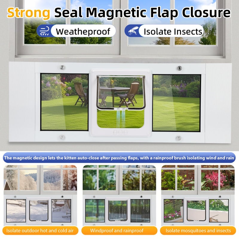 Lanmun Full Size Cat Door Window Insert, fits 23'â€˜-28â€™' Various Sliding Windows, 4 Flexible Locking Modes, High-Definition, high-Transparency cat Door for Windows, Magnetic Reset Design - Image 5