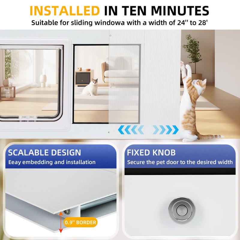 Lanmun Full Size Cat Door Window Insert, fits 23'â€˜-28â€™' Various Sliding Windows, 4 Flexible Locking Modes, High-Definition, high-Transparency cat Door for Windows, Magnetic Reset Design - Image 3