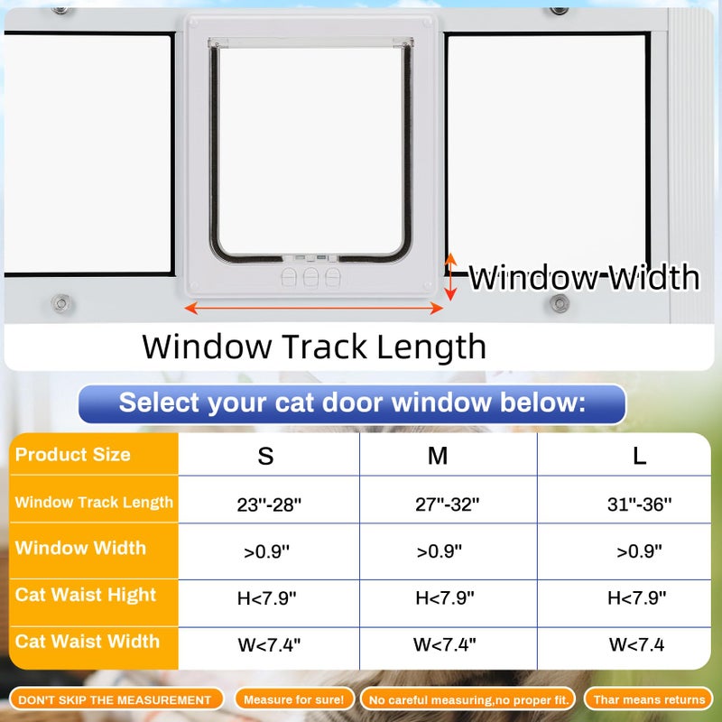 Lanmun Full Size Cat Door Window Insert, fits 23'â€˜-28â€™' Various Sliding Windows, 4 Flexible Locking Modes, High-Definition, high-Transparency cat Door for Windows, Magnetic Reset Design - Image 2