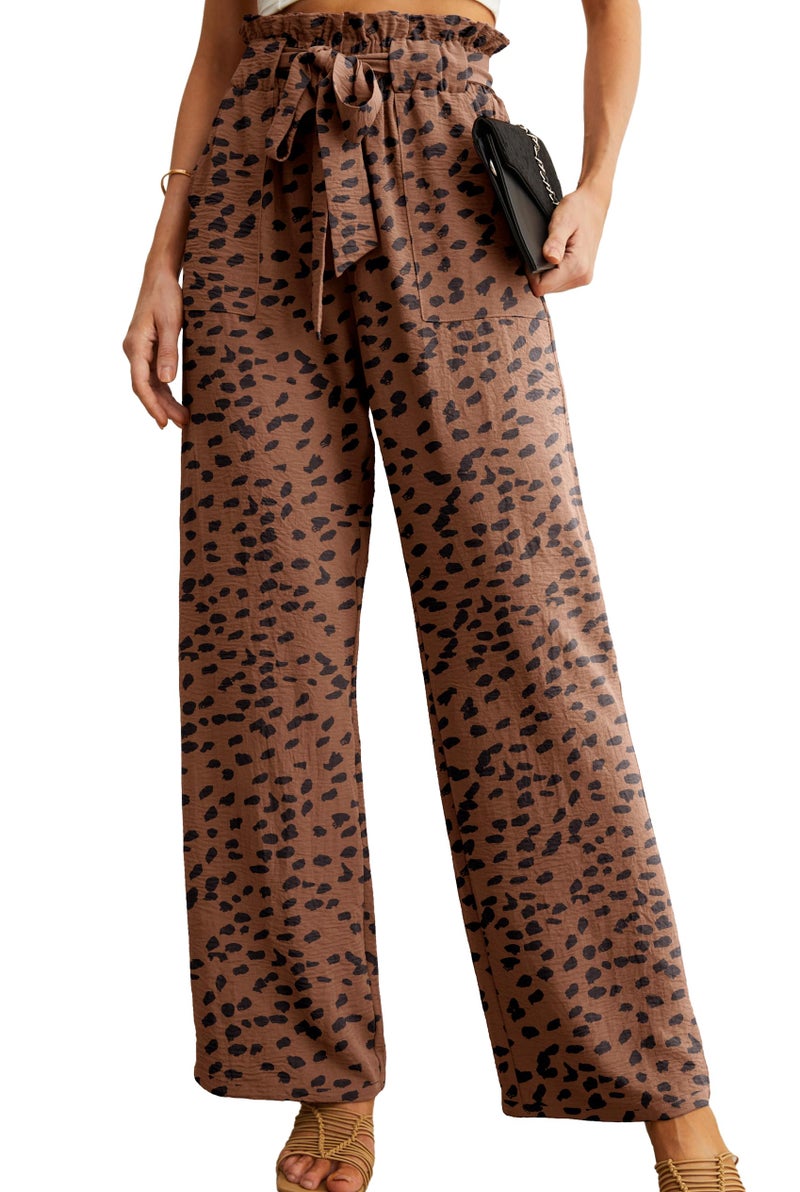 IWOLLENCE Women's Wide Leg Pants with Pockets High Waist Adjustable Knot Loose Casual Trousers Business Work Casual Pants LD Coffee XX-Large - Image 1