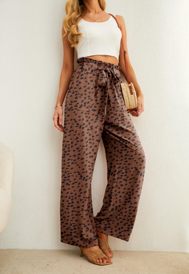 IWOLLENCE Women's Wide Leg Pants with Pockets High Waist Adjustable Knot Loose Casual Trousers Business Work Casual Pants LD Coffee XX-Large - Image 3