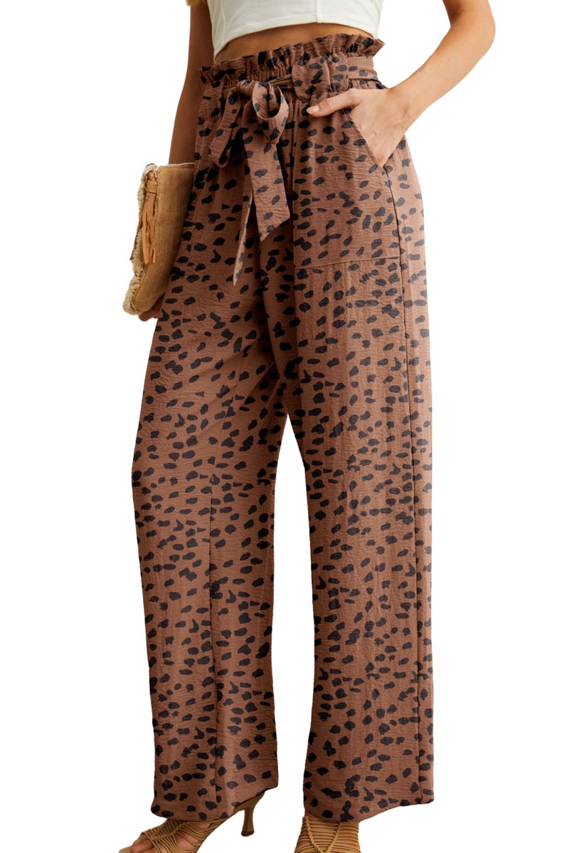 IWOLLENCE Women's Wide Leg Pants with Pockets High Waist Adjustable Knot Loose Casual Trousers Business Work Casual Pants LD Coffee XX-Large - Image 2