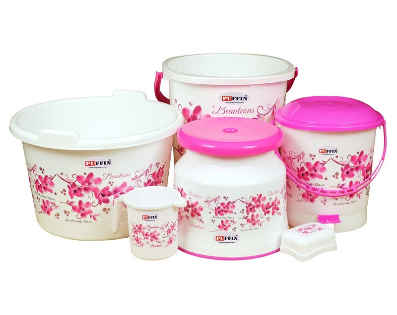 AOOMI New Flower Printed Square Bathroom Set Pink 6 - Image 1