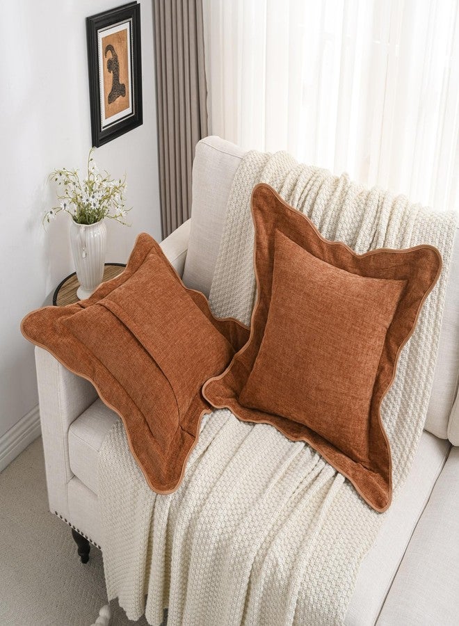 FUTEI Soft Cozy Rust Chenille Decorative Throw Pillow Covers 18x18 Inch Set of 2,Double Stitch Scalloped Bordered Cushion Case,Modern Home Decor for Couch Bed Living Room - Image 5