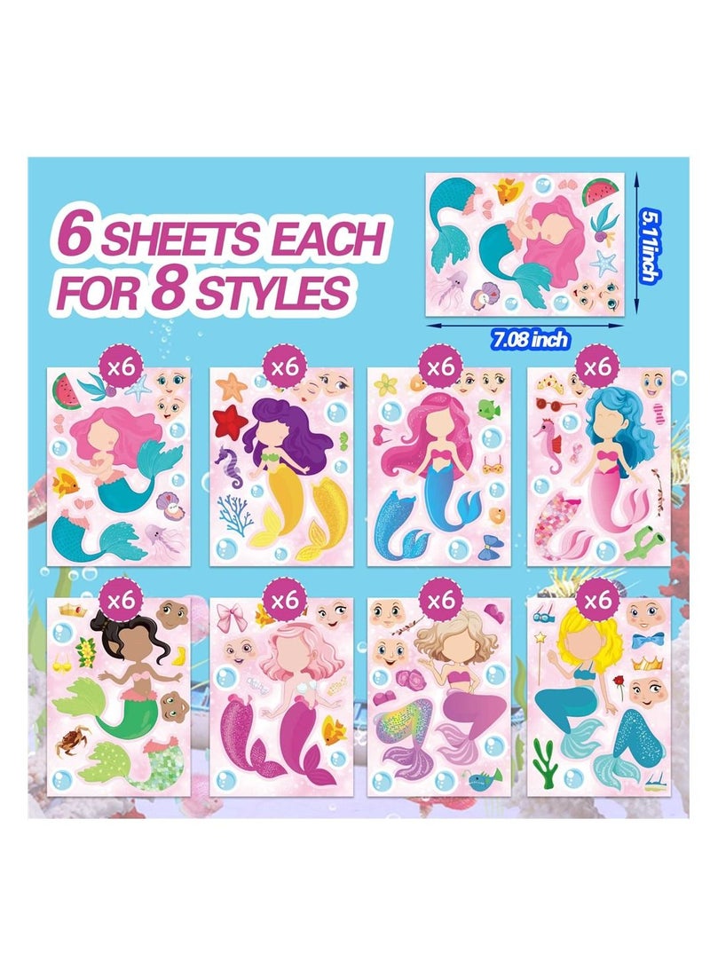 SYOSI, 48 Sheets Mermaid Stickers, 8 Style Mermaid Stickers for Kids Favors Birthday Party Decorate, Face Stickers for Classroom Rewards, Mermaid Themed Art Craft Supplies - Image 2
