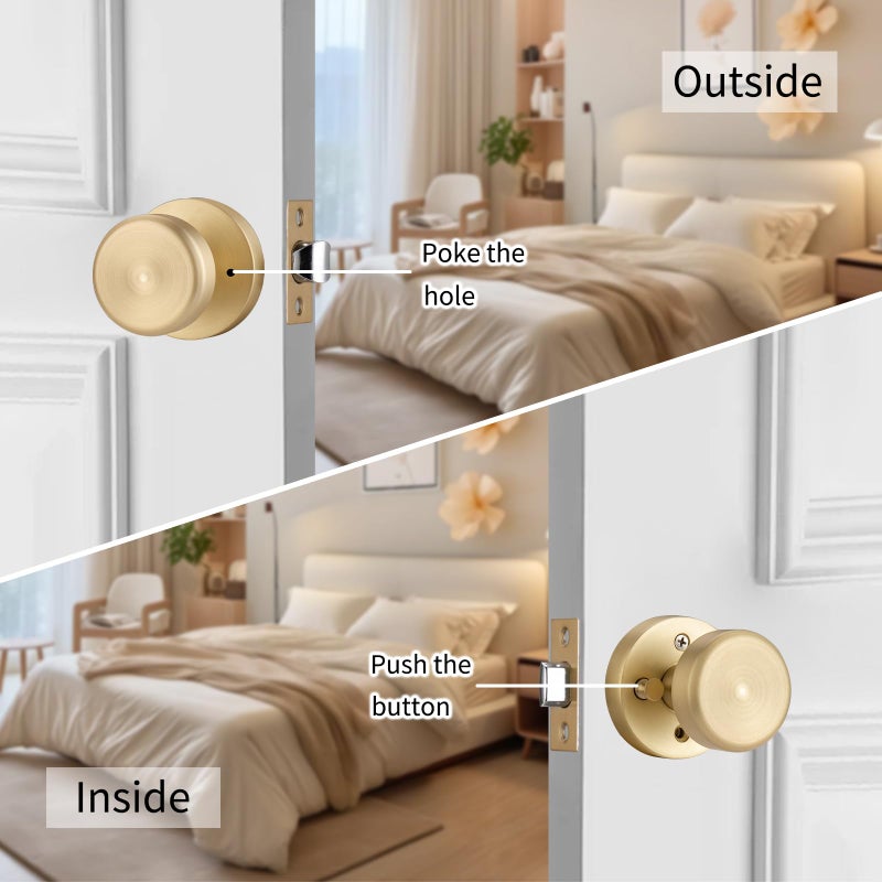 Ncsen Gold Interior Door Knob Non Locking  Passage Door Handles For Hall & Closet  Heavy Duty Door Knobs - Image 2