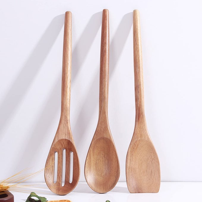 DELICATE WOODEN UTENSILS FOR COOKING SET OF 3 WOOD KITCHEN UTENSILS COOKING TOOLS 12 INCH ACACIA WOODEN SPOONS SPATULA SET COOKING GADGETS SAFE FOR NONSTICK COOKWARE EASY TO USE