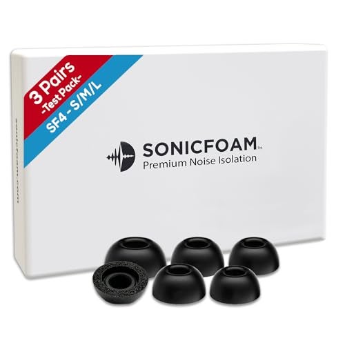 SONICFOAM (SF4 Small/Medium/Large Black) Replacement Memory Foam Earbud Tips for Earbuds with Speaker Diameter 4.4-5.7mm - 6 Pack / 3 Pairs - Fits Most Charging Cases - Image 1