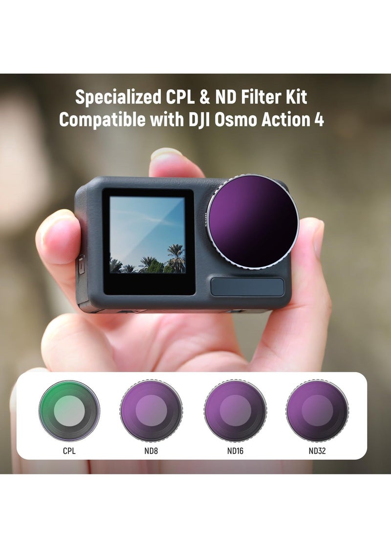 4-Pack ND Filter Set for DJI Osmo Action 4: ND8, ND16, ND32, CPL Polarizer - Action Camera Lens Accessories with Multi-Coated HD Optical Glass and Aluminum Frame  - Image 2