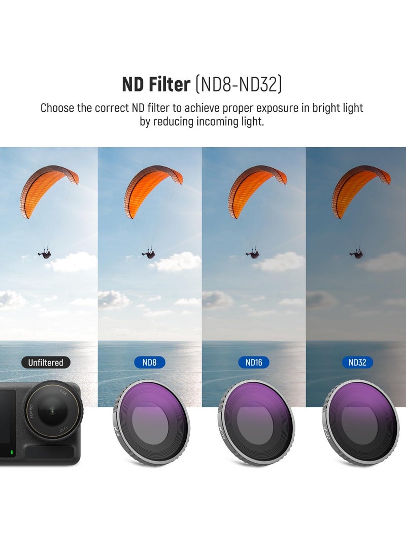 4-Pack ND Filter Set for DJI Osmo Action 4: ND8, ND16, ND32, CPL Polarizer - Action Camera Lens Accessories with Multi-Coated HD Optical Glass and Aluminum Frame  - Image 4