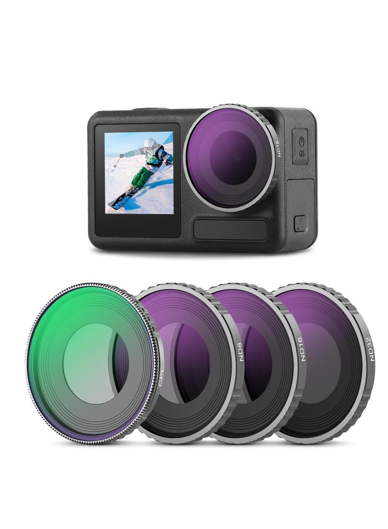 4-Pack ND Filter Set for DJI Osmo Action 4: ND8, ND16, ND32, CPL Polarizer - Action Camera Lens Accessories with Multi-Coated HD Optical Glass and Aluminum Frame  - Image 1