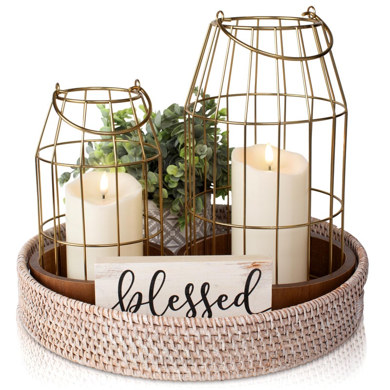 KIBAGA Rustic Farmhouse Lantern Decor Set of 2 Stylish Decorative Lanterns for Your Living Room Patio Porch or Kitchen Dining Table Modern IndoorOutdoor Coffee Table Decor for Your Entire Home - Image 2