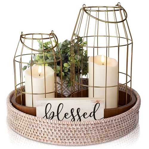 KIBAGA Rustic Farmhouse Lantern Decor Set of 2 Stylish Decorative Lanterns for Your Living Room Patio Porch or Kitchen Dining Table Modern IndoorOutdoor Coffee Table Decor for Your Entire Home - Image 1