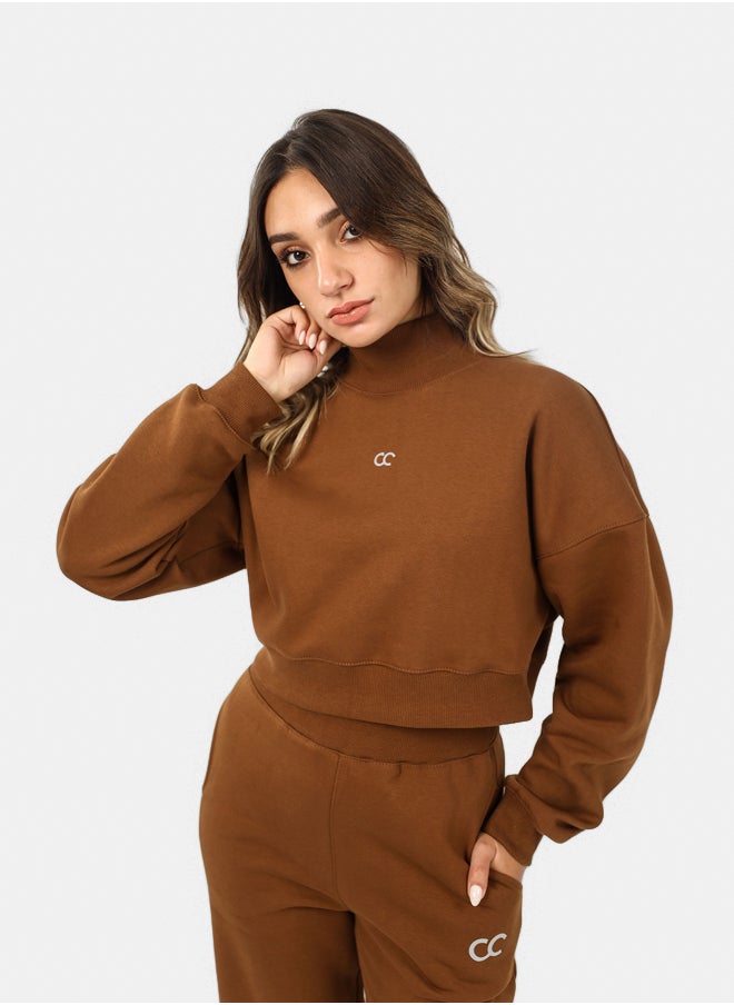 SHECHICK High collar Brown Chic Crop Top  - Image 1