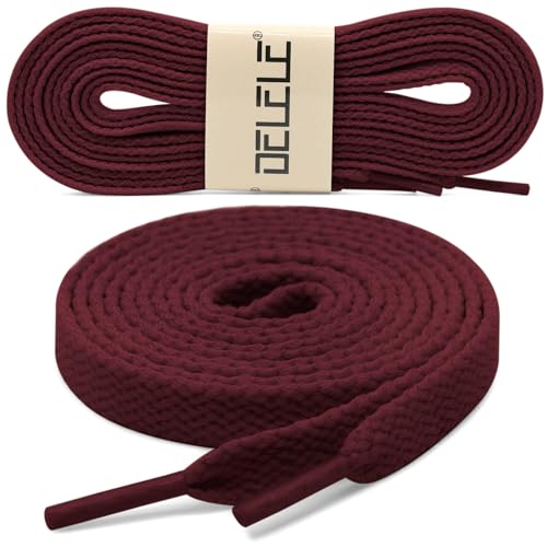DELELE 2 Pair 55 inch Flat Shoe laces 5/16" Wide Shoelaces for Athletic Running Sneakers Shoes Boot Strings Dark Red - Image 2