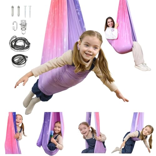 SUCHDECO Sensory Swing, Indoor & Outdoor Sensory Swing for Kids & Adults, Double Layer Therapy Cuddle Swing for Kid with Autism, Holds up to 300lbs, Pink - Image 1