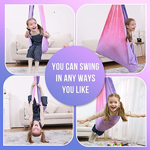 SUCHDECO Sensory Swing, Indoor & Outdoor Sensory Swing for Kids & Adults, Double Layer Therapy Cuddle Swing for Kid with Autism, Holds up to 300lbs, Pink - Image 3