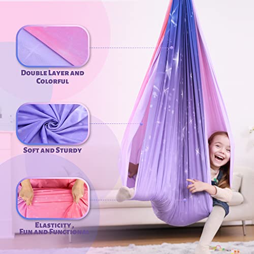 SUCHDECO Sensory Swing, Indoor & Outdoor Sensory Swing for Kids & Adults, Double Layer Therapy Cuddle Swing for Kid with Autism, Holds up to 300lbs, Pink - Image 4