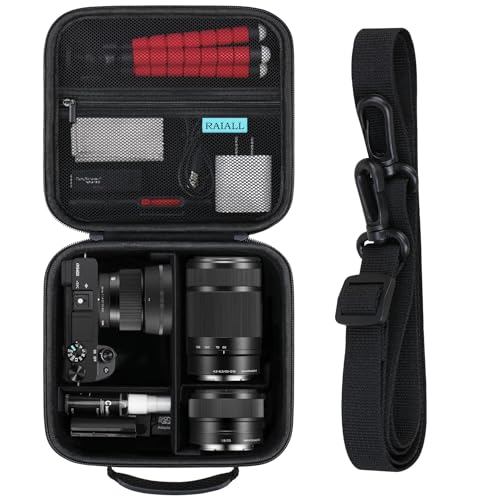RAIALL Camera Case for Sony Alpha ZV-E10/a6000/a6100/a6400/a6600/a6700/ Sony Alpha 7 II IV/ZV-E10 II Mirrorless Digital Camera and Lens, Hard Travel Bag with a Shoulder Strap and 3 Dividers, Black - Image 1