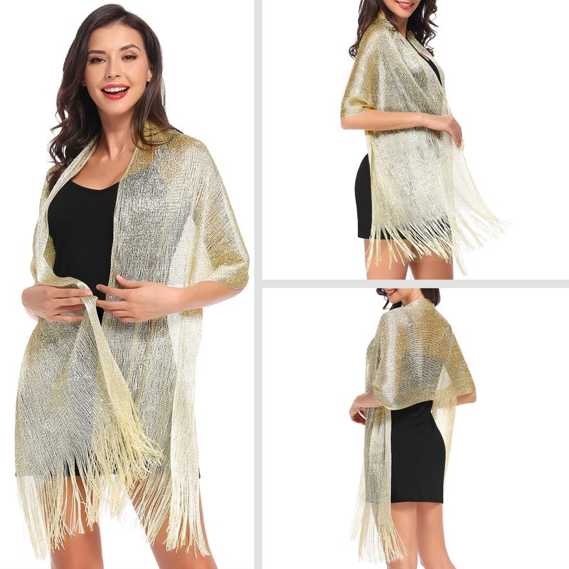 vimate Party Shawl for Women, Lightweight Champaign Gold Evening Shawls and Scarf Wraps for Formal Dresses (Champagne) - Image 4