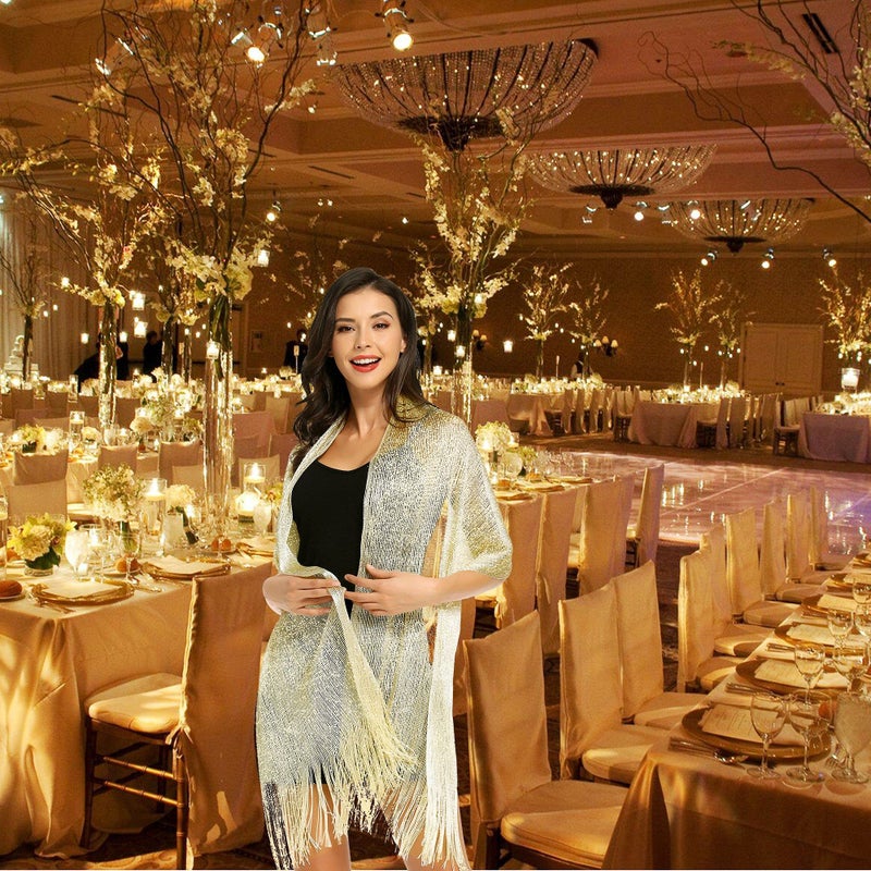 vimate Party Shawl for Women, Lightweight Champaign Gold Evening Shawls and Scarf Wraps for Formal Dresses (Champagne) - Image 5