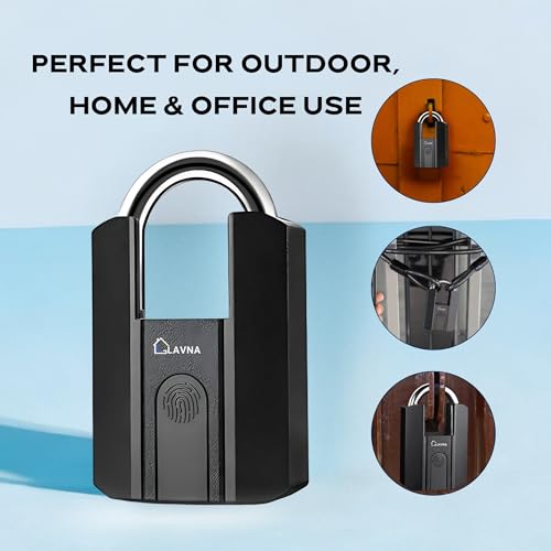 LAVNA Heavy Duty Smart Padlock with 3 Way Access Fingerprint, Mobile App & Key Ip67 Waterproof Suitable for Main Doors, Bags, Suitcase, Garage Door, Cabinet, Warehouse Doors & Shutter (Large) Black - Image 5