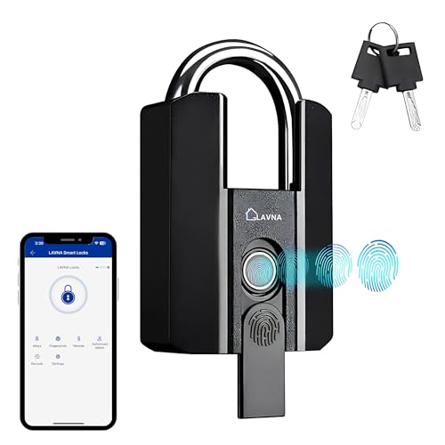 LAVNA Heavy Duty Smart Padlock with 3 Way Access Fingerprint, Mobile App & Key Ip67 Waterproof Suitable for Main Doors, Bags, Suitcase, Garage Door, Cabinet, Warehouse Doors & Shutter (Large) Black - Image 1