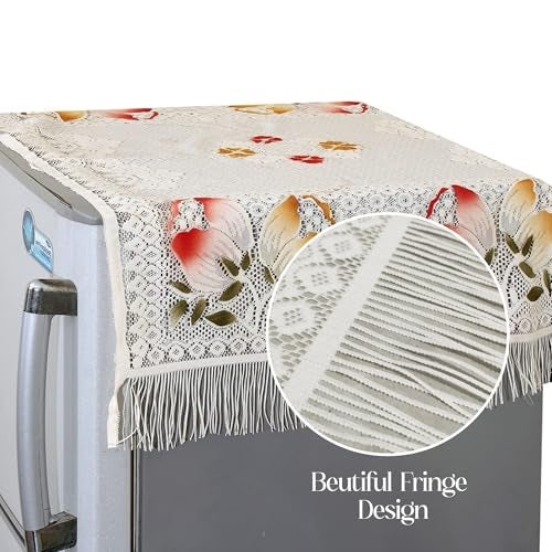 Yellow Weaves™ Floral Decorative Fridge Top Cover - (Off-White Color 37 X 24 Inches) - Image 3