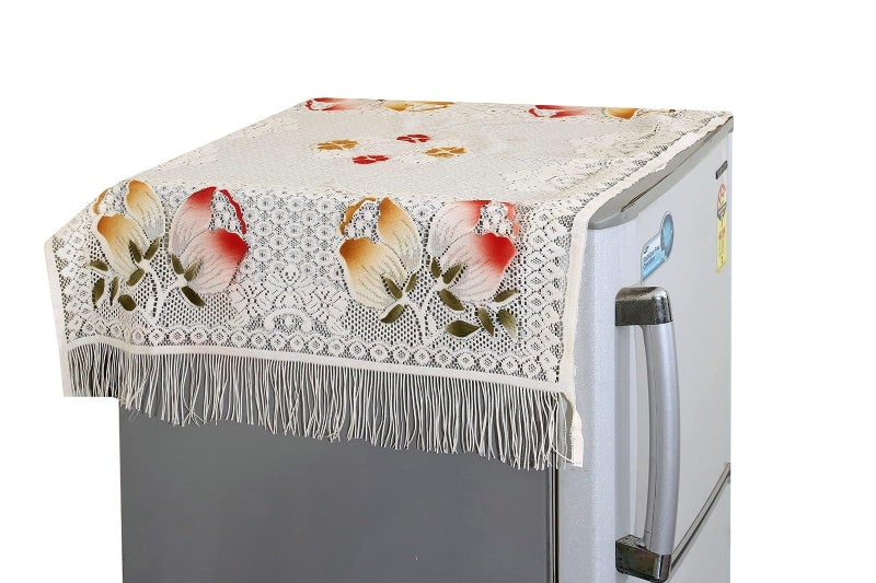 Yellow Weaves™ Floral Decorative Fridge Top Cover - (Off-White Color 37 X 24 Inches) - Image 1