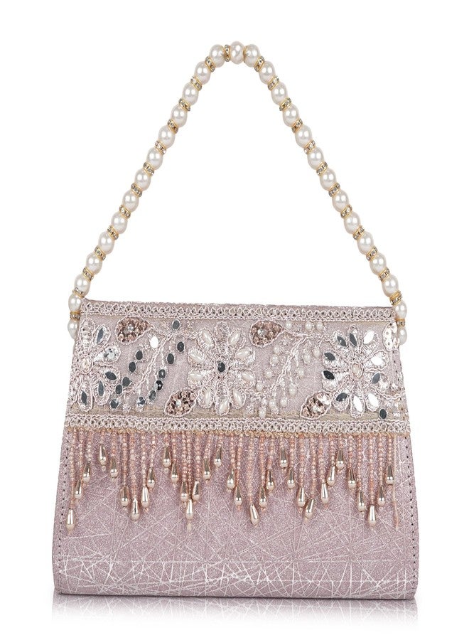 Nevis Women’s Embellished Clutch with Pearl Handle | Fancy Designe & Wedding Potli Bag for Festive & Evening - Image 1