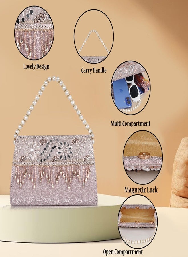 Nevis Women’s Embellished Clutch with Pearl Handle | Fancy Designe & Wedding Potli Bag for Festive & Evening - Image 4
