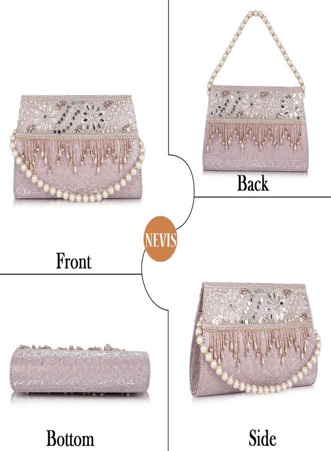Nevis Women’s Embellished Clutch with Pearl Handle | Fancy Designe & Wedding Potli Bag for Festive & Evening - Image 3