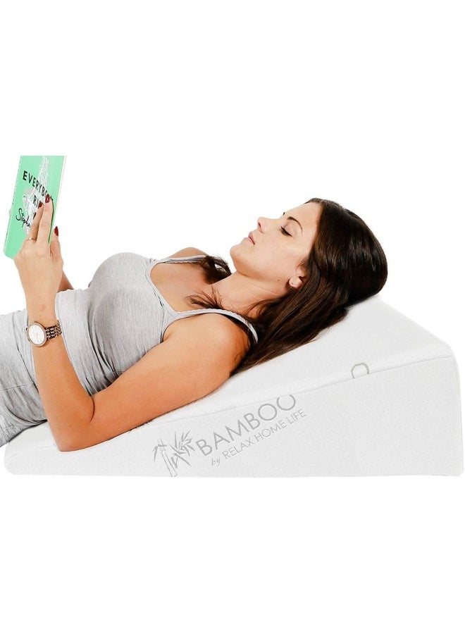 Relax Home Life 7.5 Inch Bed Wedge Pillow For Acid Reflux 1.5 Inch Memory Foam Top With Bamboo Cover 25 W X 26 L X 7.5 H White - Image 1