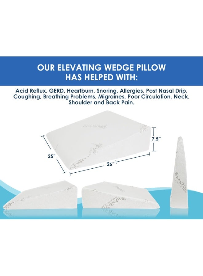 Relax Home Life 7.5 Inch Bed Wedge Pillow For Acid Reflux 1.5 Inch Memory Foam Top With Bamboo Cover 25 W X 26 L X 7.5 H White - Image 5
