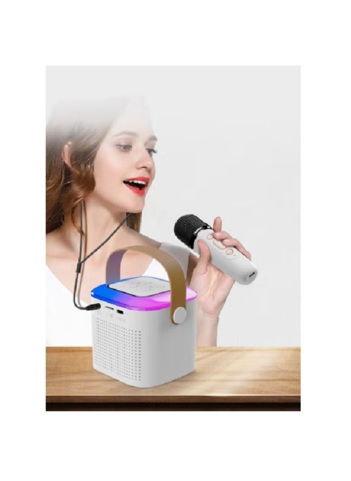 Generic - Portable Bluetooth Karaoke Speaker with Wireless Microphones for Home Enjoyment Party White - Image 1