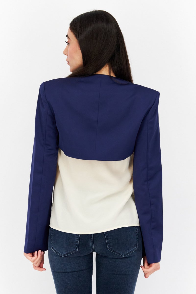 Weworewhat Women Regular Fit Plain Blazer, Navy Blue - Image 2