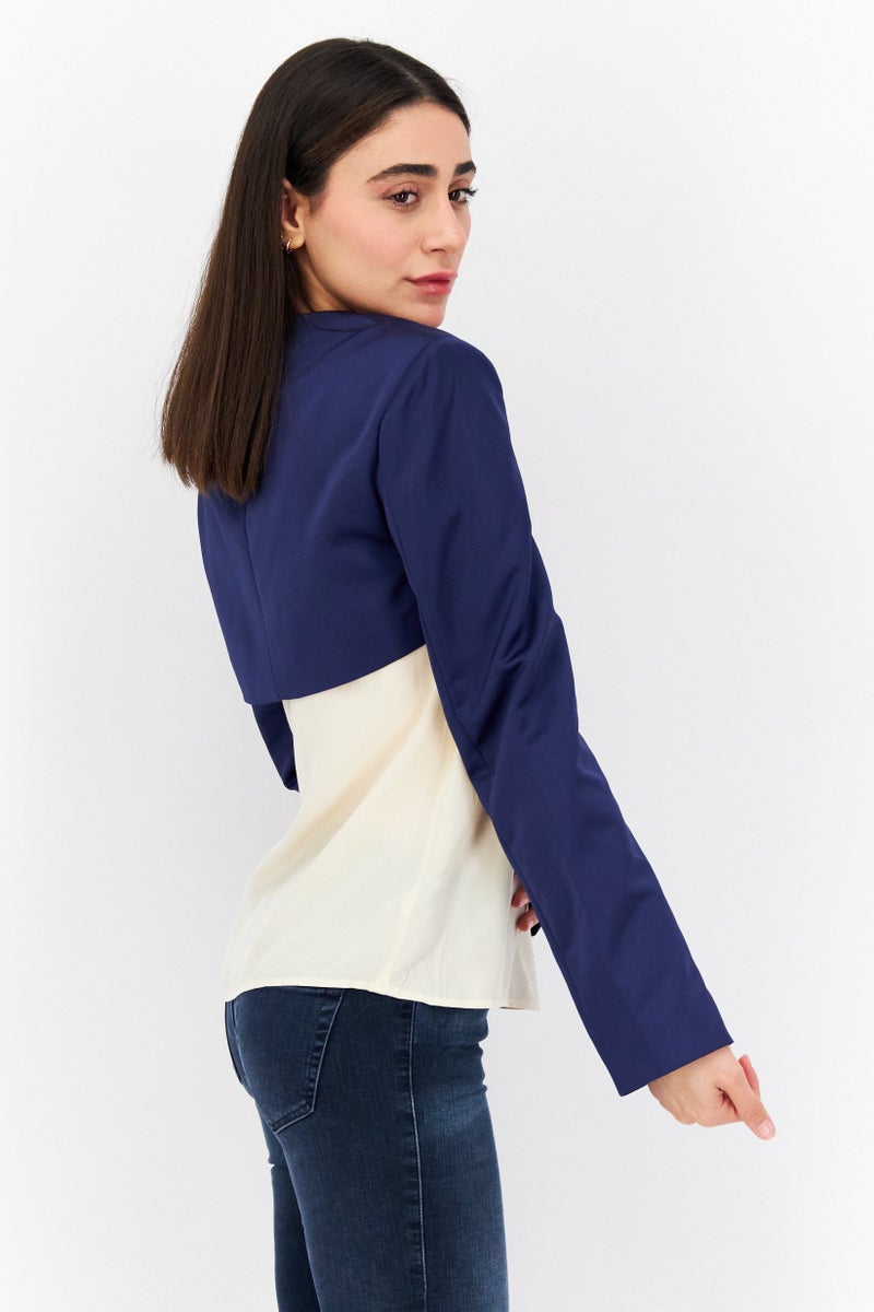 Weworewhat Women Regular Fit Plain Blazer, Navy Blue - Image 4